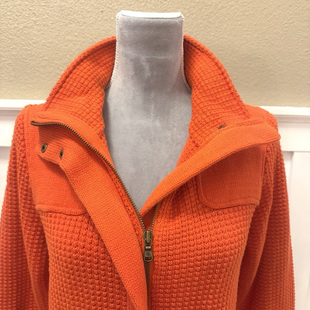 Lauren Ralph Lauren Knit Sweater Coat Size:M Orange Cardigan Full Zip Button - Picture 13 of 16